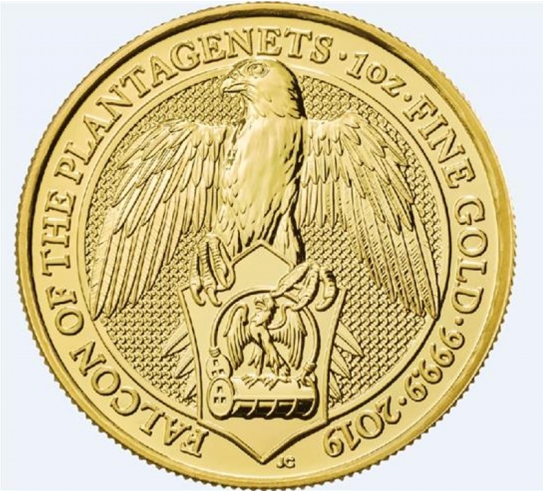 1 Unze Gold Queens Beast Falcon of the Plantagenets Grossbritannien 2019 BU