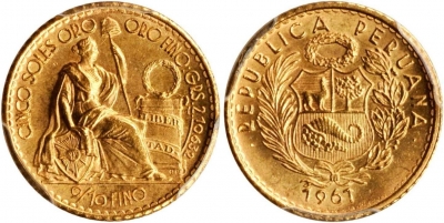 5 Soles d&#039;Oro Peruviani