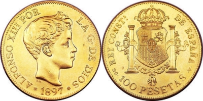 100 Pesetas d&#039;Oro Spagna - Alfonso XIII