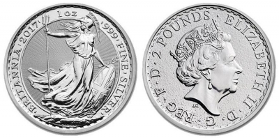 2 POUNDS REGINA ELISABETTA II D&#039;ARGENTO - BRITANNIA